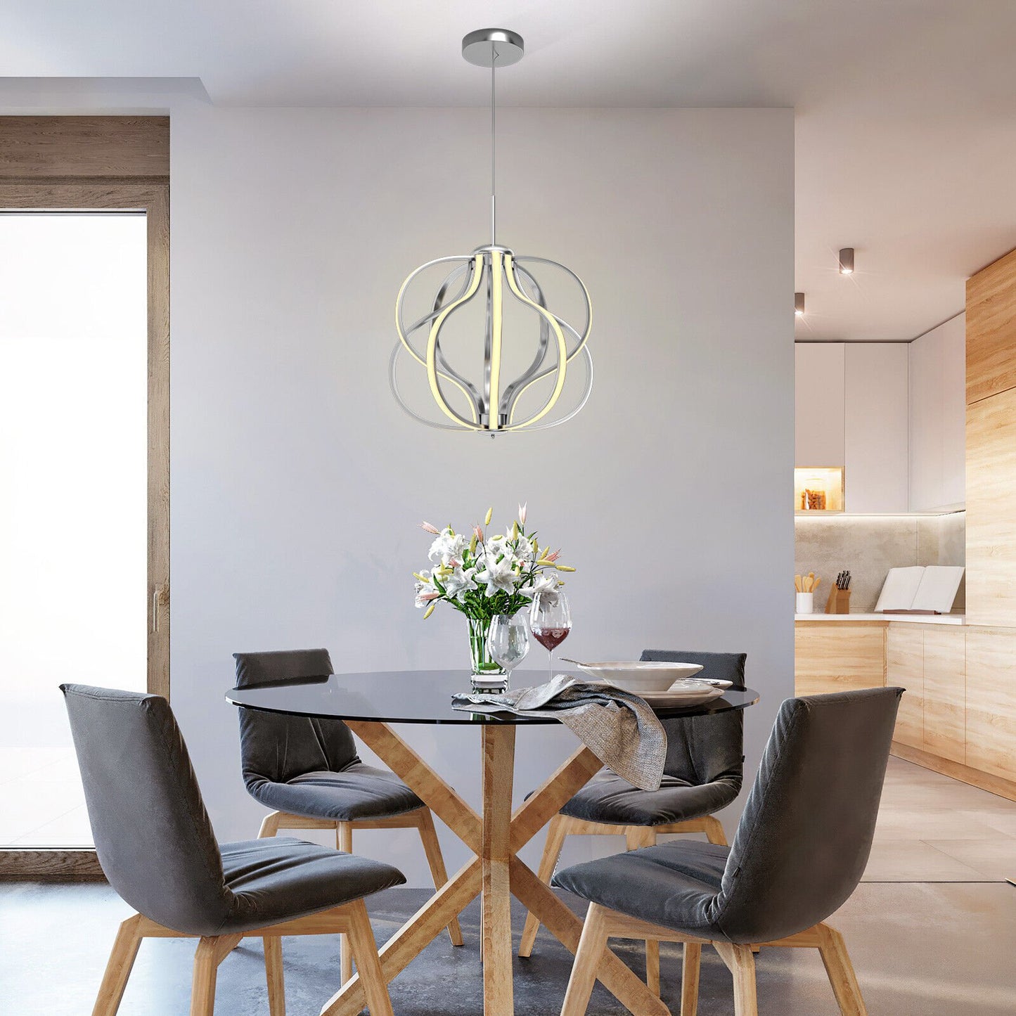 Modern Dimmable Warm White LED Chandelier, Silver at Gallery Canada