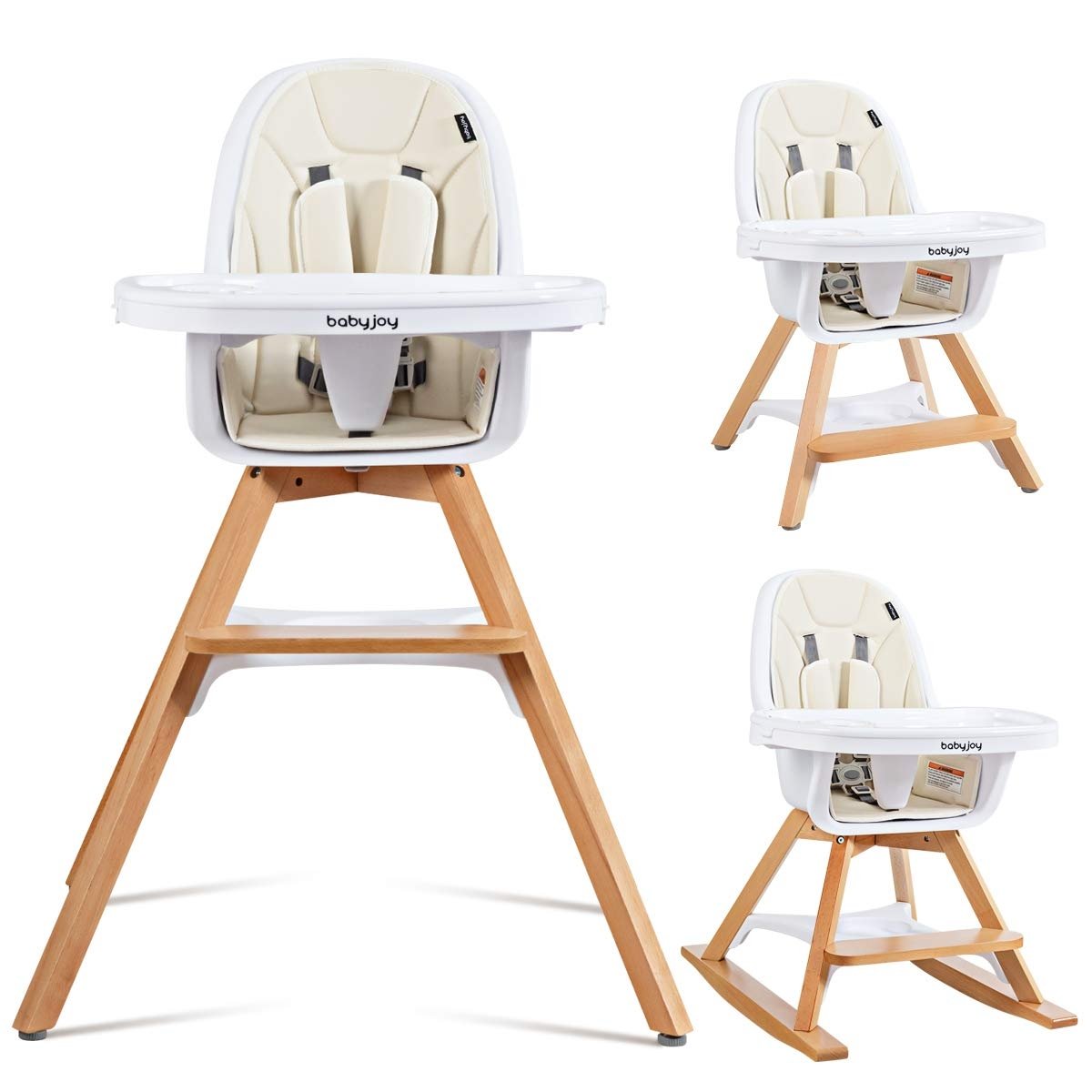 3-in-1 Convertible Wooden Baby High Chair, Beige at Gallery Canada