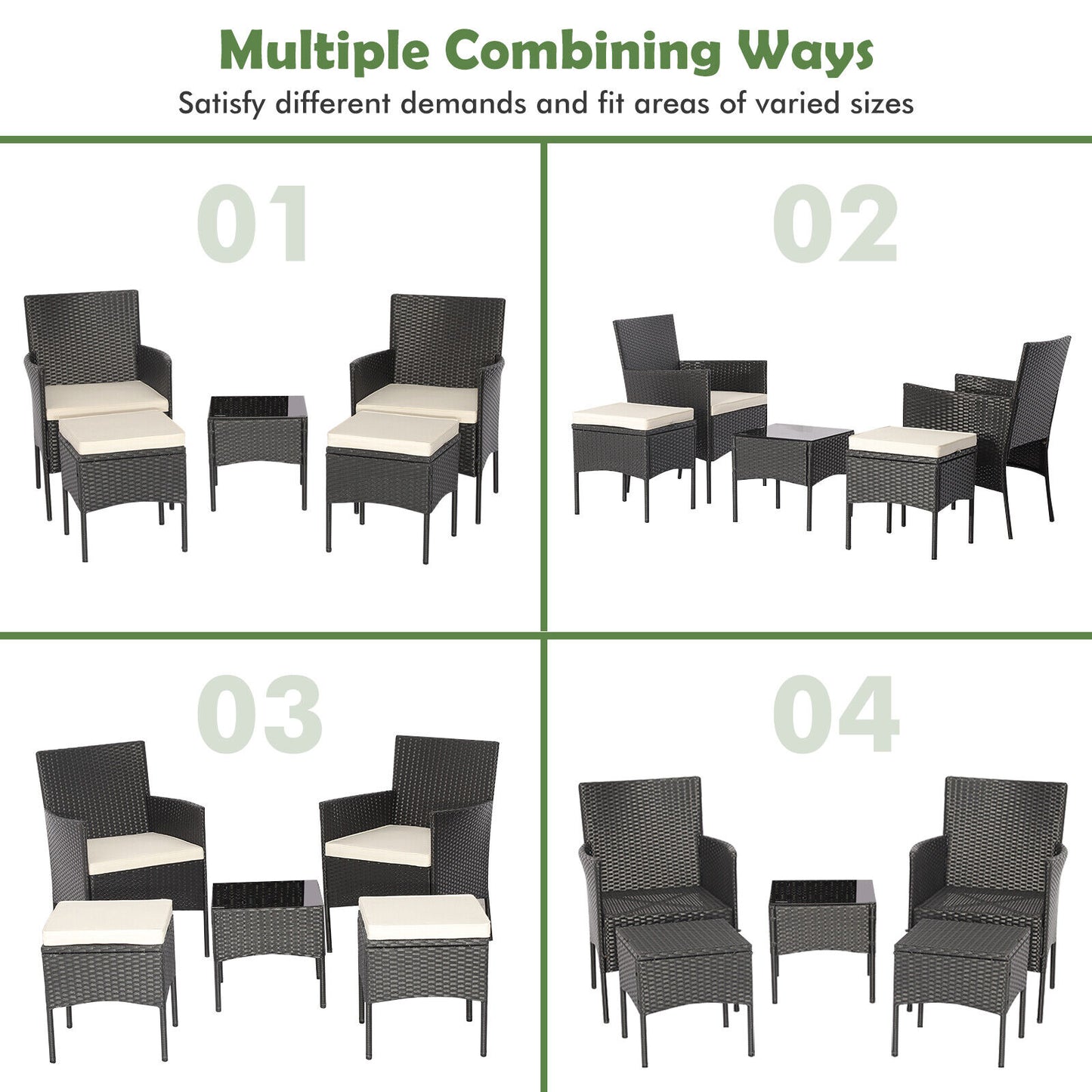 5 Piece Outdoor Wicker Sofa Set, Coffee Table, 2 Ottomans, White Patio Conversation Sets at Gallery Canada