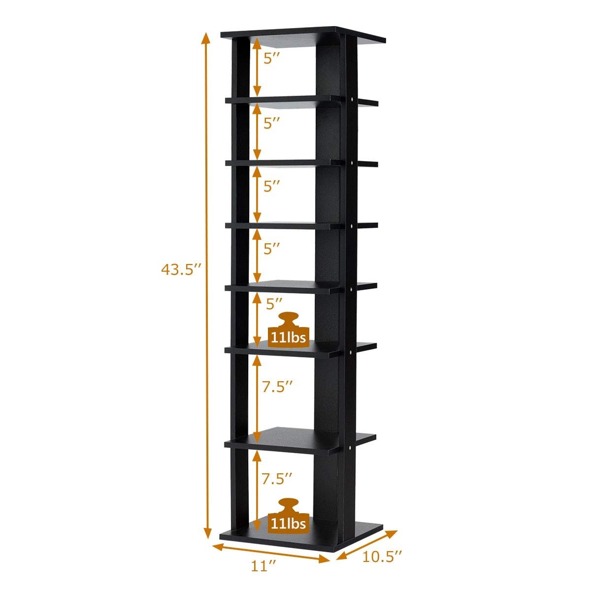 7-Tier Shoe Rack Practical Free Standing Shelves Storage Shelves, Black at Gallery Canada