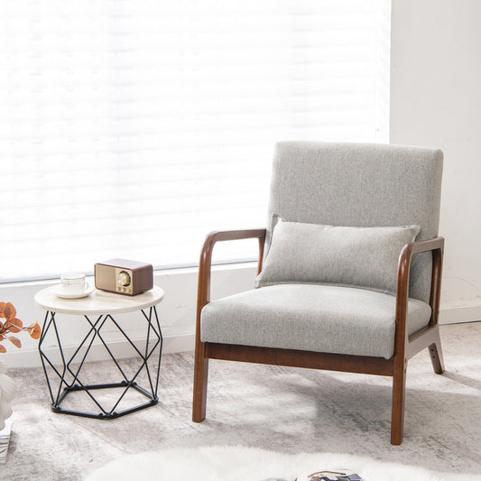 Modern Accent Chair, Rubber Wood Frame, Lumbar Pillow, Gray Accent Chairs Gray at Gallery Canada