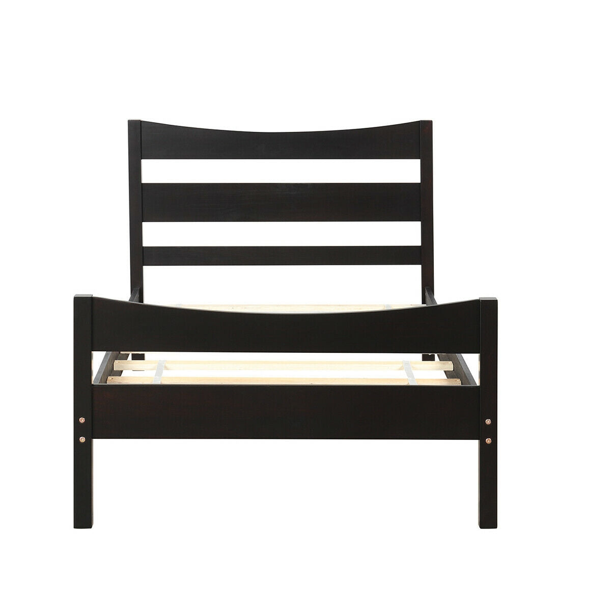 Twin Size Platform Bed Frame, Slat Support Foundation, Dark Brown Simple Bed Frame at Gallery Canada