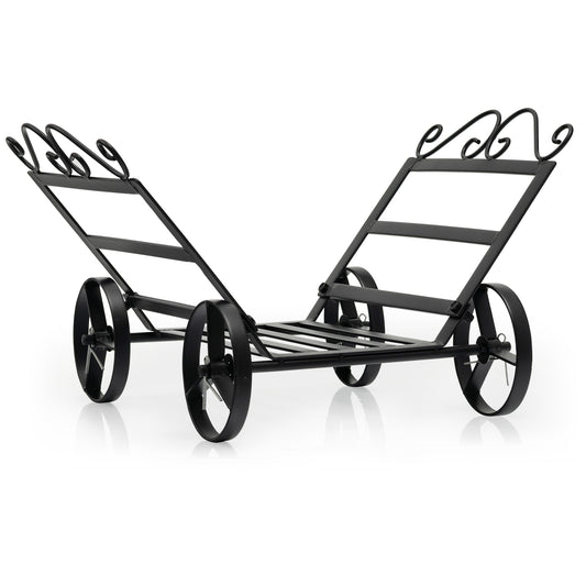 Firewood Rack Decorative Rustproof Steel Fireplace Log Holder with Wheels, Black Log Storage Black at Gallery Canada