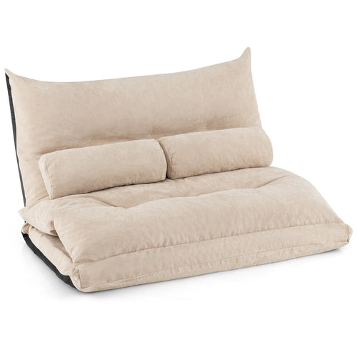 Adjustable Floor Sofa Bed with 2 Lumbar Pillows, Beige