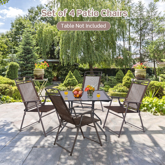 Set Of 4 Patio Folding Sling Chairs, Brown Beach & Lawn Chairs Brown at Gallery Canada