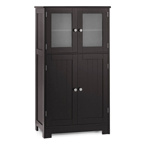 Bathroom Floor Storage Locker Kitchen Cabinet with Doors and Adjustable Shelf, Brown
