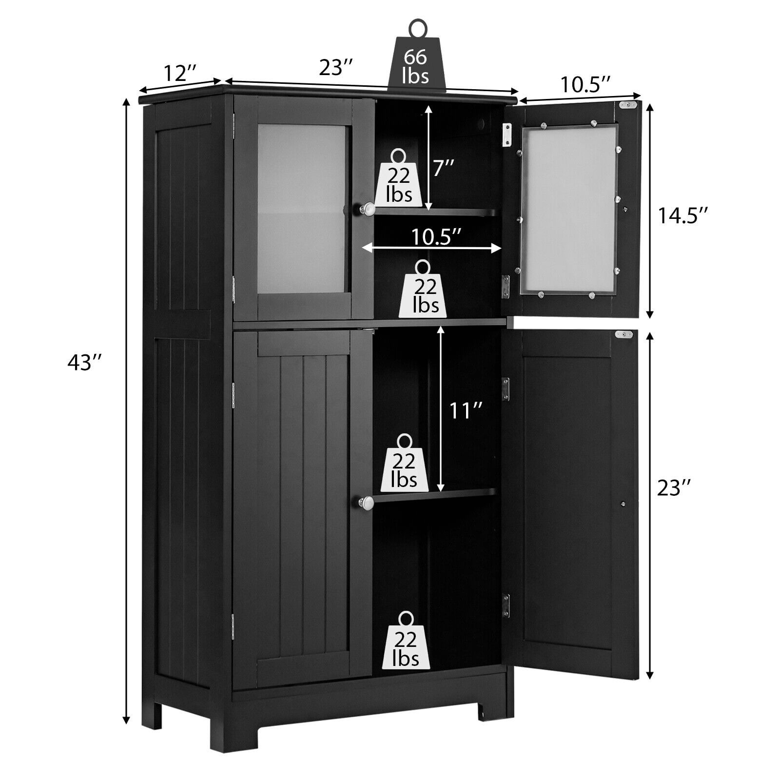 Bathroom Floor Storage Locker Kitchen Cabinet with Doors and Adjustable Shelf, Black at Gallery Canada