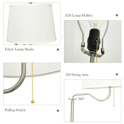Floor Lamp Bedside Desk with USB Charging Ports Shelves, Brown