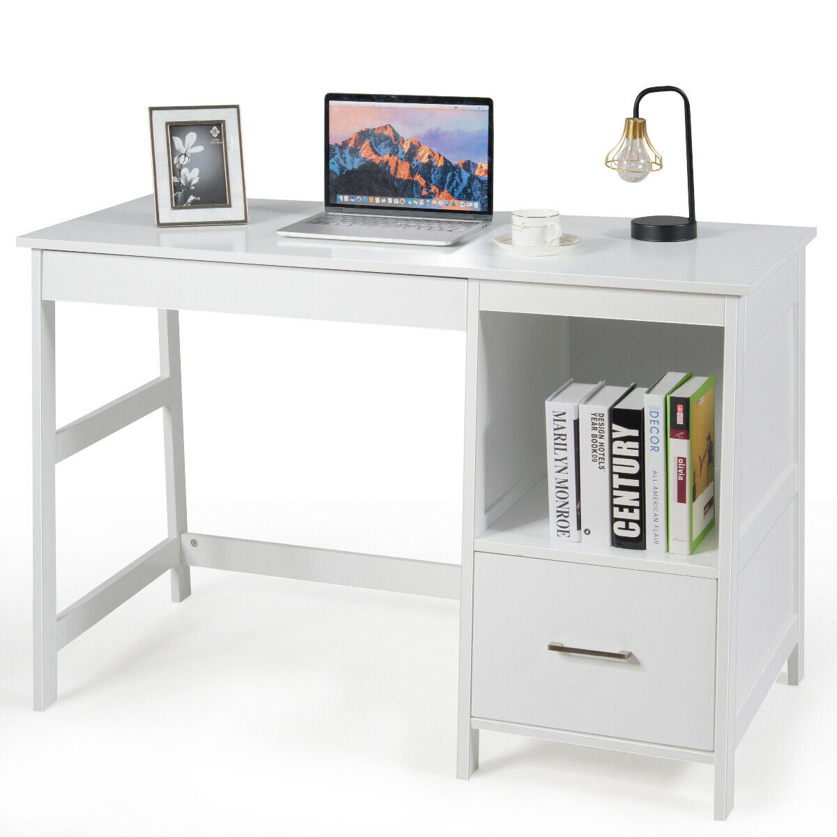 47.5 Inch Modern Computer Desk, 2 Storage Drawers, White Writing Desks at Gallery Canada