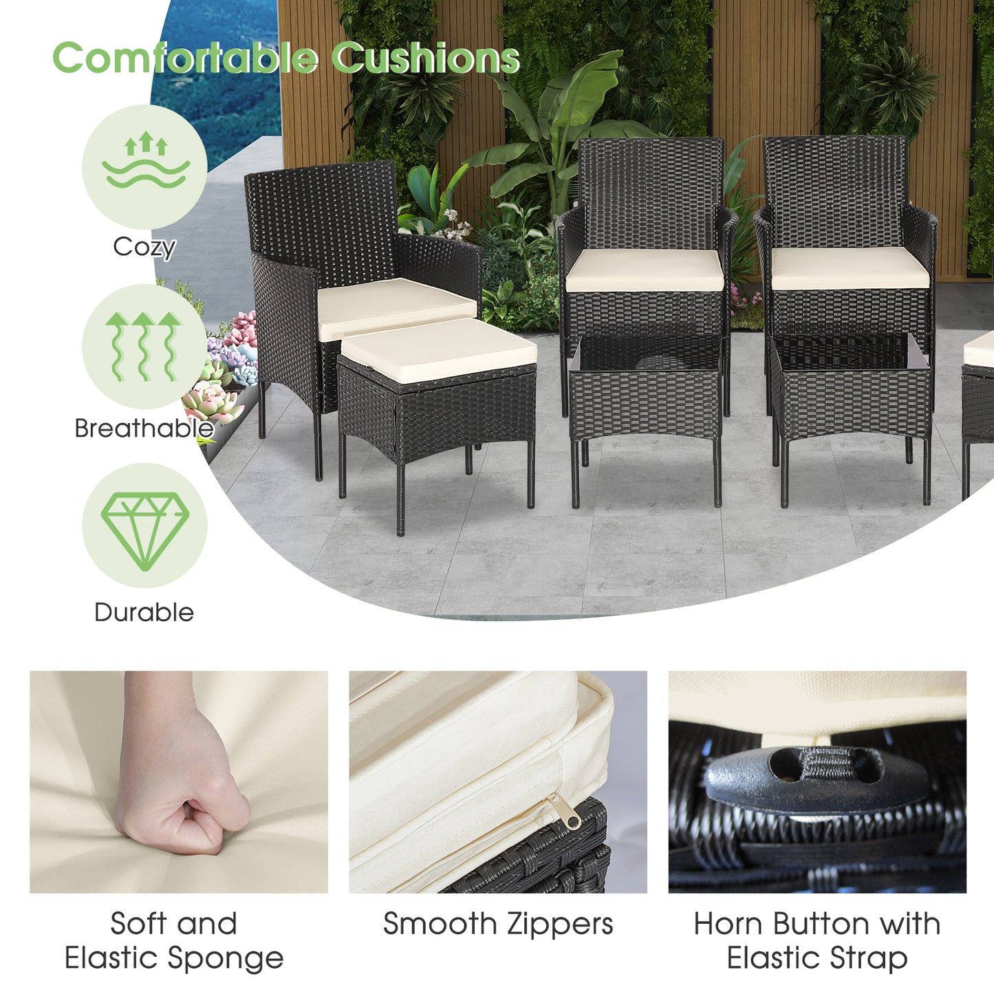 8 Piece Wicker Conversation Set, 2 Coffee Tables, 2 Ottomans, Off White Patio Conversation Sets at Gallery Canada
