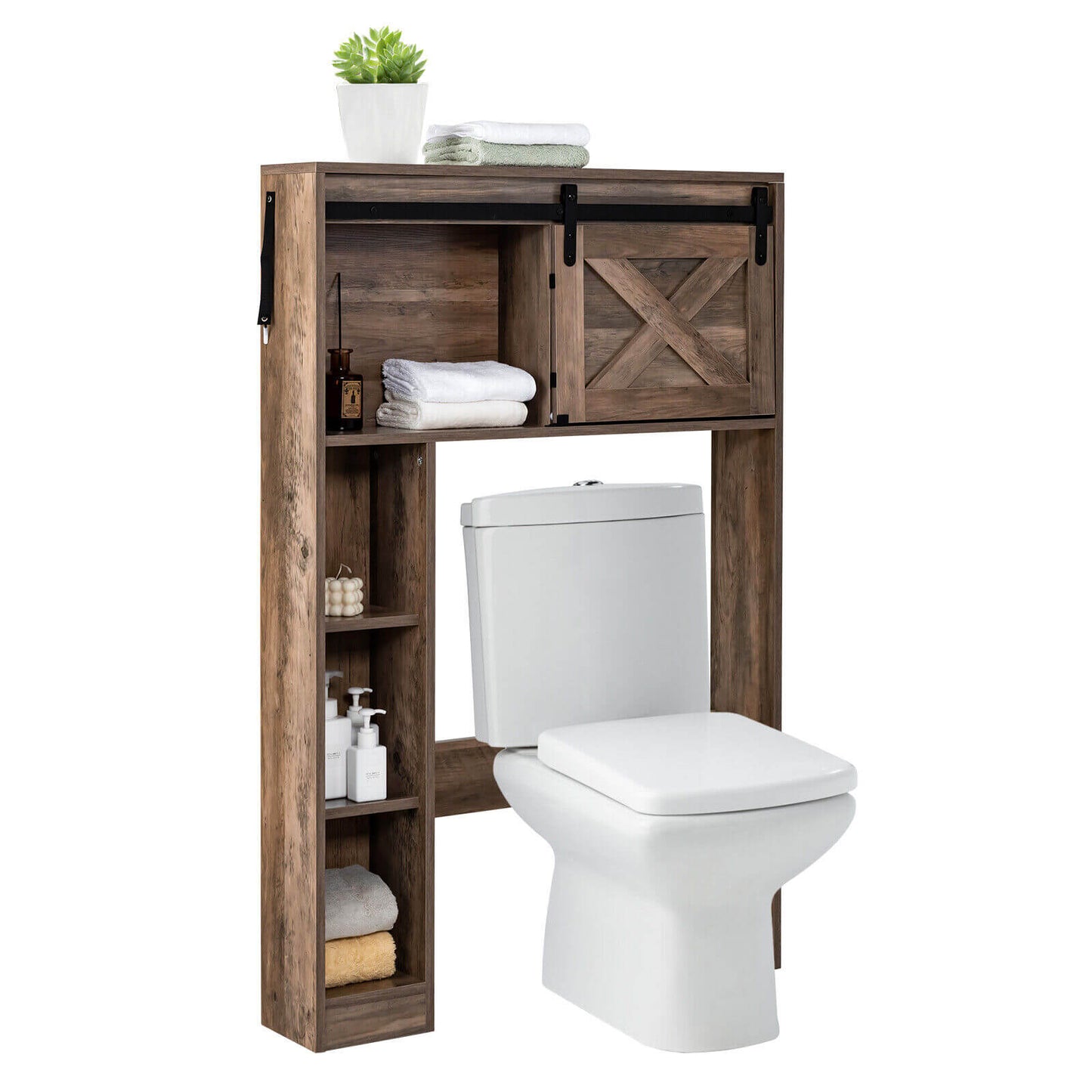 4-Tier Over The Toilet Storage Cabinet with Sliding Barn Door and Storage Shelves, Brown at Gallery Canada
