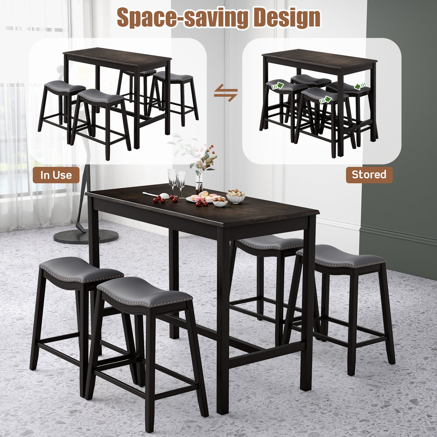 5-Piece Dining Set, 4 Upholstered Stools, Black Dining Room Sets at Gallery Canada