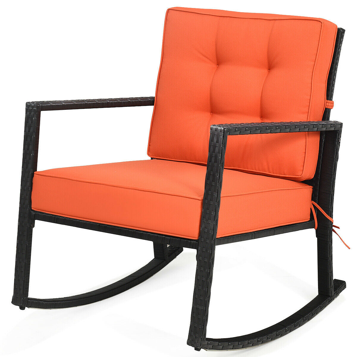 Patio Rattan Rocking Chair, With Cushion, Orange