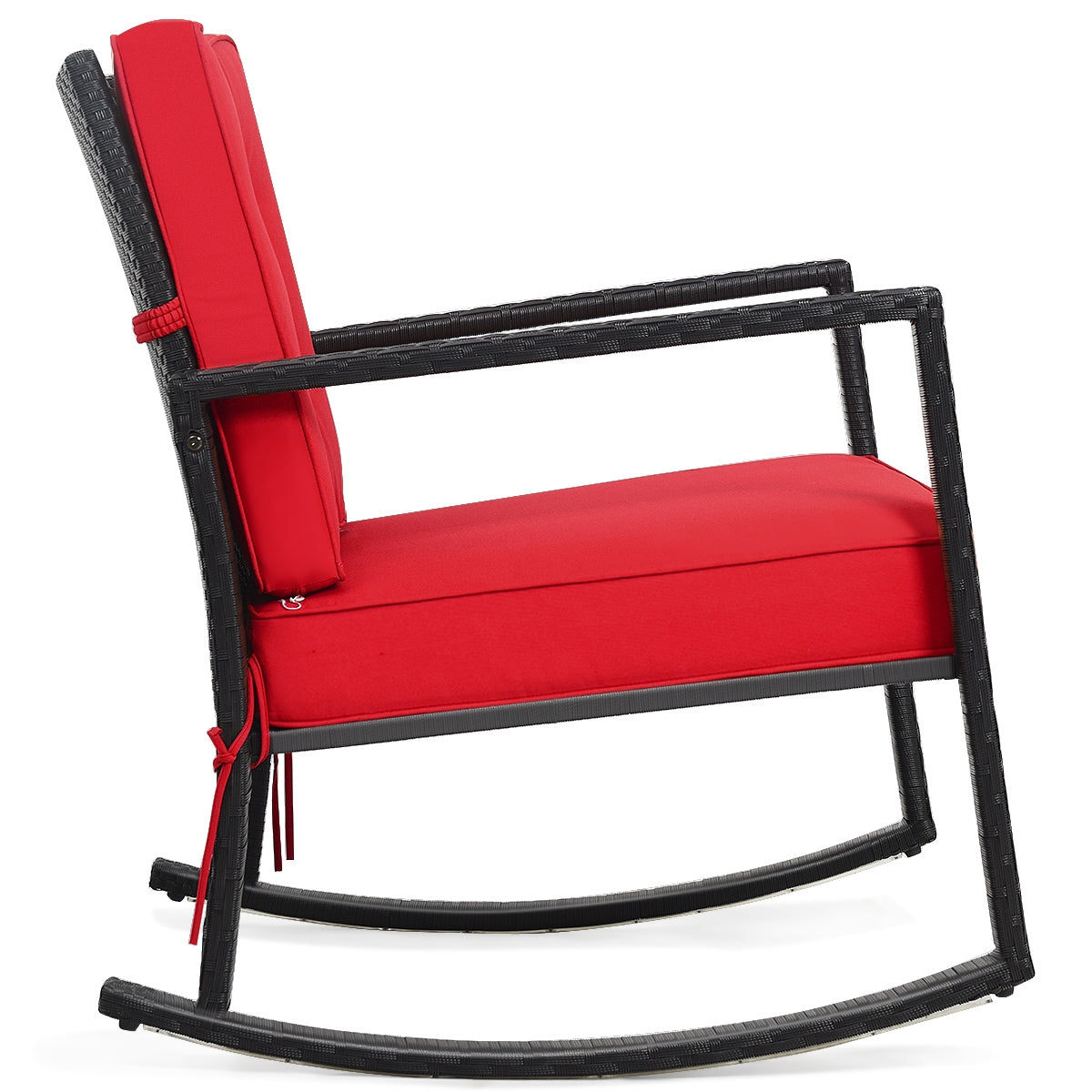 Patio Rattan Rocking Chair, Outdoor Glider, Red
