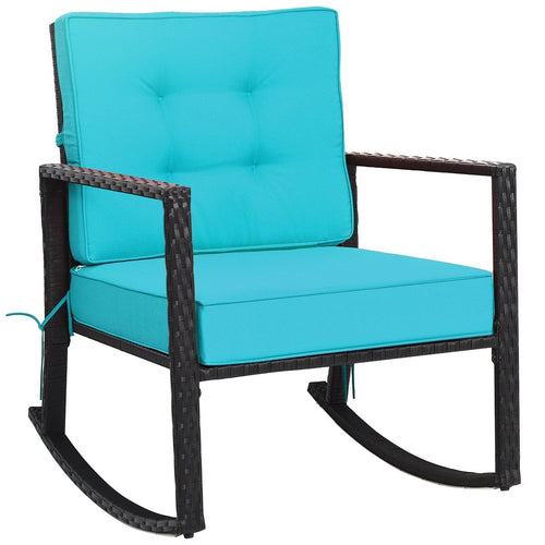 Patio Rattan Rocker Outdoor Glider Rocking Chair Cushion Lawn, Turquoise