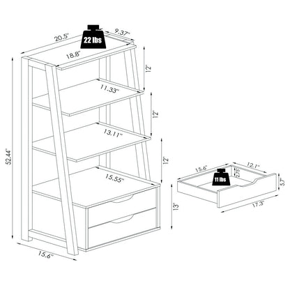 4-Tier Ladder Bookshelf Storage Display with 2 Drawers, Black
