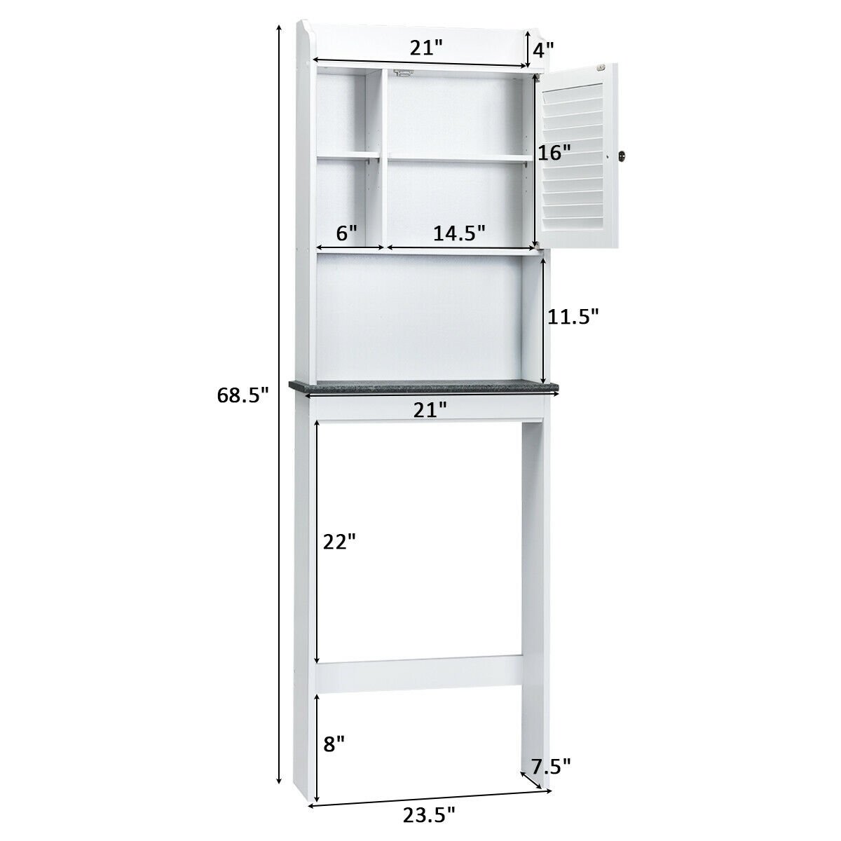 3-Tier Bathroom Over-the-toilet Storage Cabinet with Adjustable Shelves, White