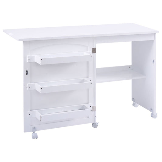 White Folding Swing Craft Table Storage Shelves Cabinet, White