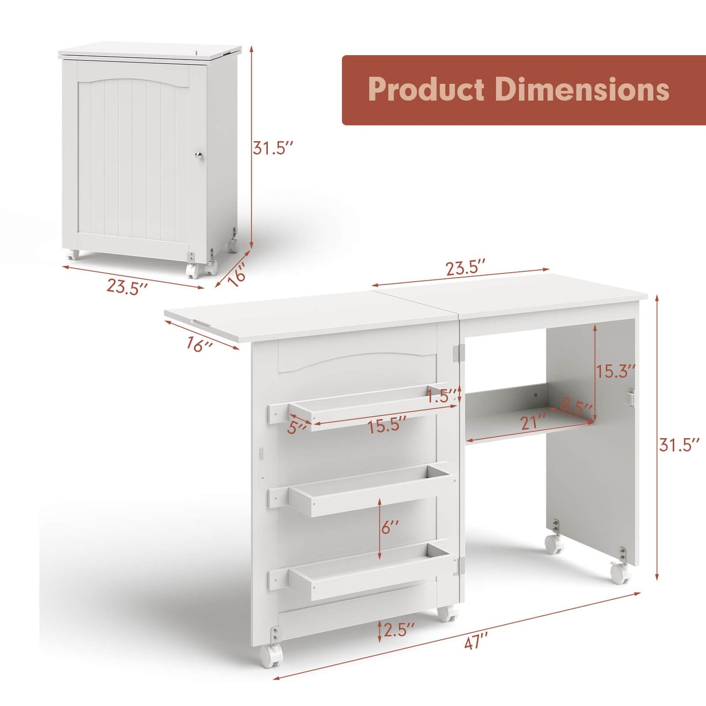 White Folding Swing Craft Table Storage Shelves Cabinet, White at Gallery Canada