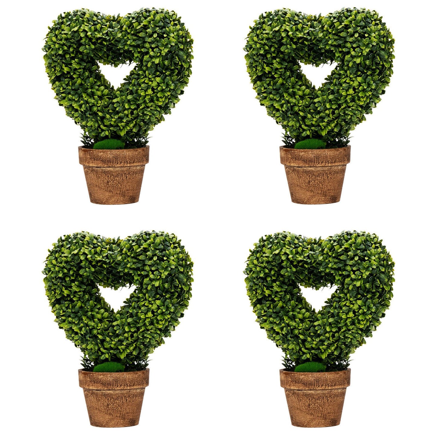 4 Packs 14.5 Inch Mini Artificial Boxwood Topiary Trees with Heart Shape, Green