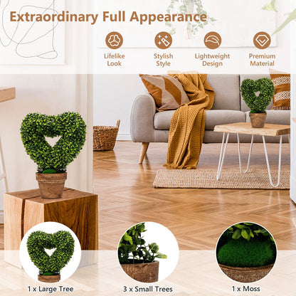 4 Packs 14.5 Inch Mini Artificial Boxwood Topiary Trees with Heart Shape, Green