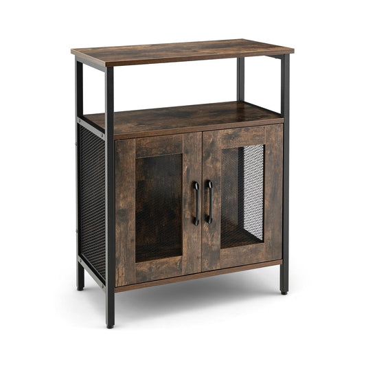 Industrial Sideboard Buffet Cabinet with Removable Wine Rack, Rustic Brown