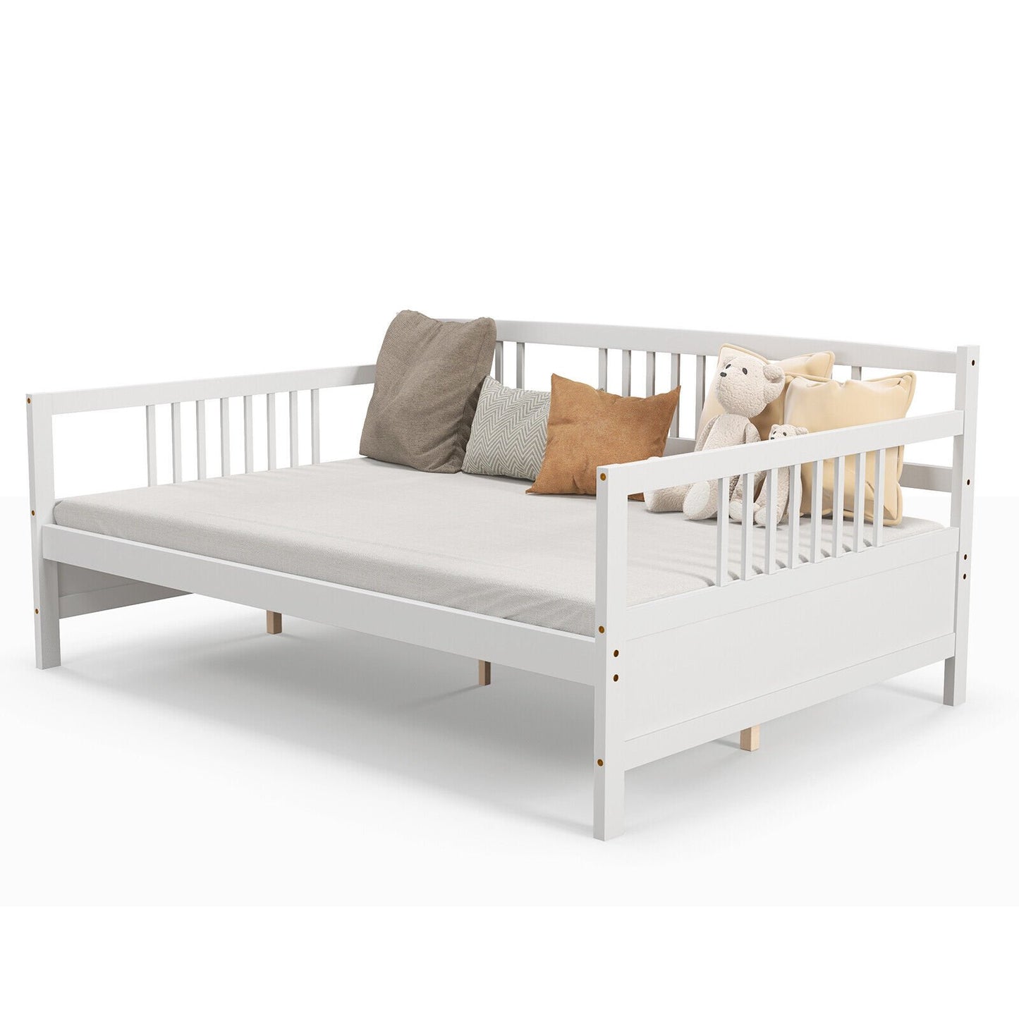 Full Size Metal Daybed Frame with Guardrails, White
