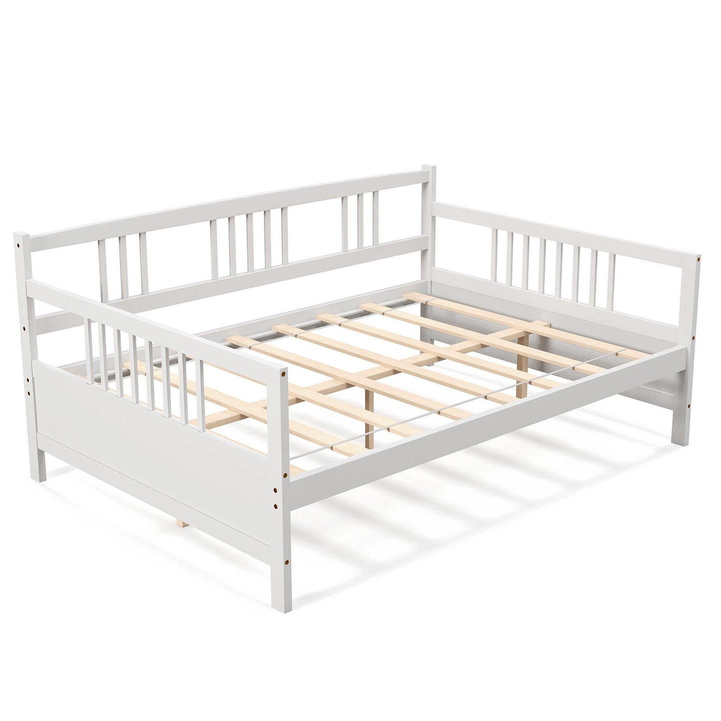 Full Size Metal Daybed Frame with Guardrails, White