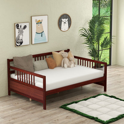 Full Size Metal Daybed Frame with Guardrails, Brown