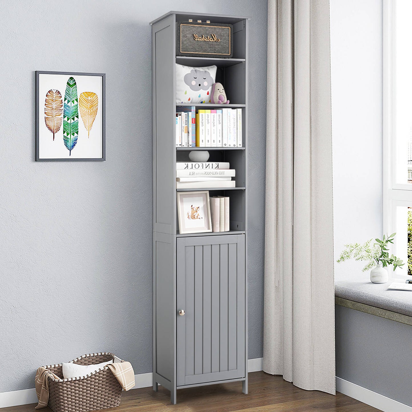72 Inches Free Standing Tall Floor Bathroom Storage Cabinet, Gray at Gallery Canada