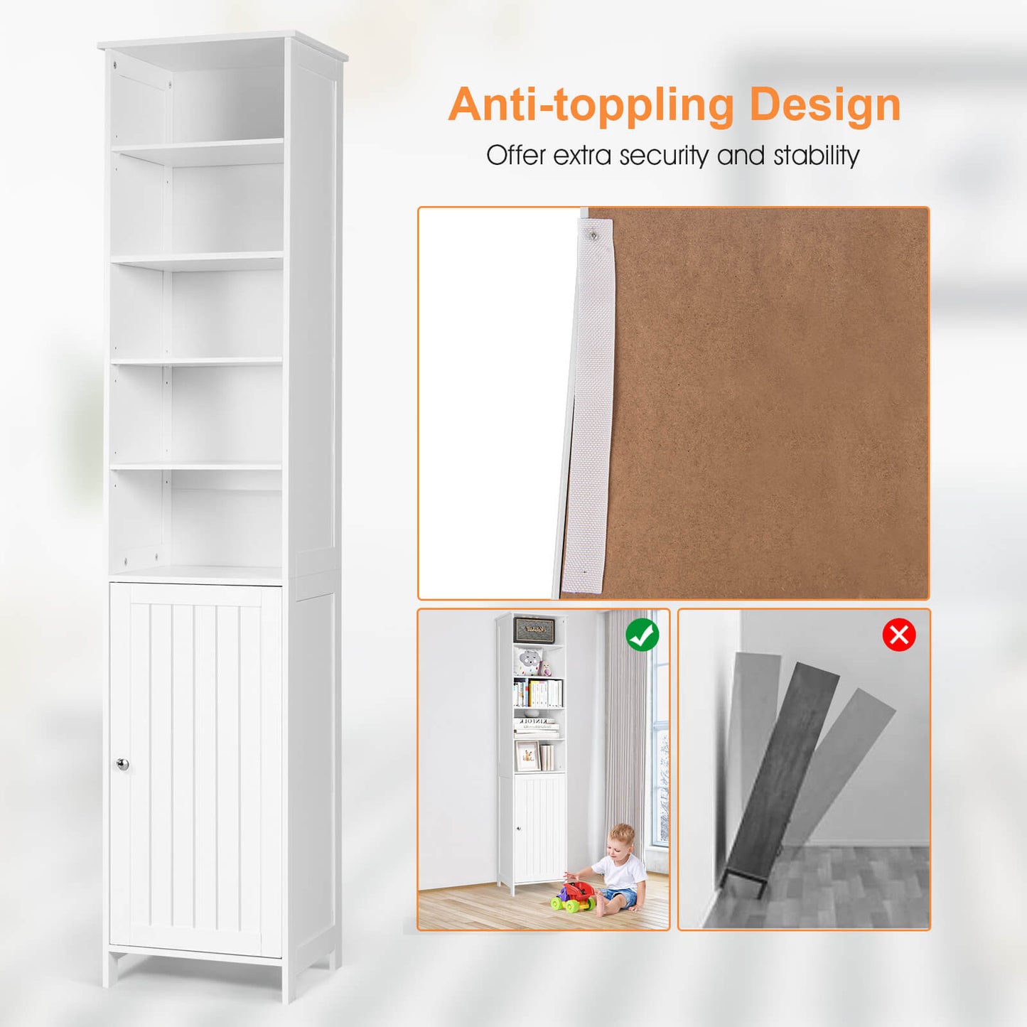 72 Inches Tall Floor Bathroom Storage Cabinet, White Floor Cabinets at Gallery Canada