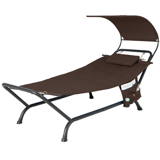 Patio Hanging Chaise Lounge Chair with Canopy Cushion Pillow and Storage Bag, Brown at Gallery Canada