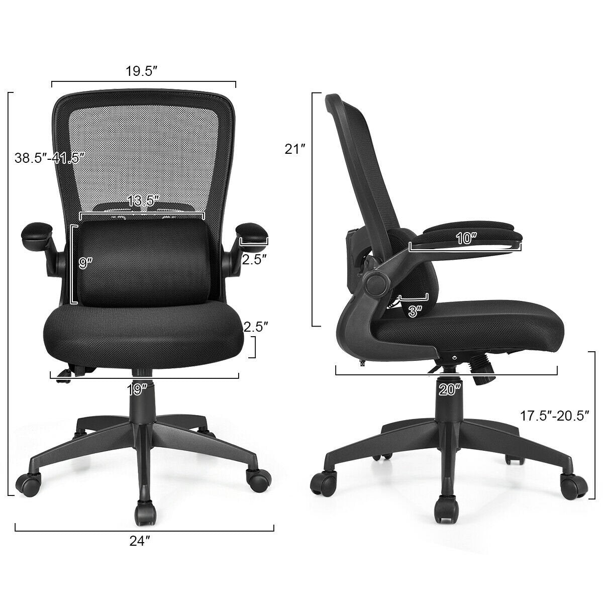 Ergonomic Desk Chair with Lumbar Support and Flip up Armrest, Black at Gallery Canada