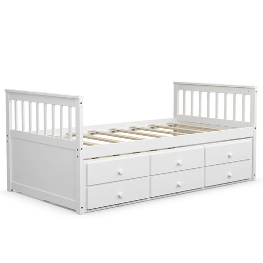 Twin Captain’s Bed with Trundle Bed with 3 Storage Drawers, White at Gallery Canada