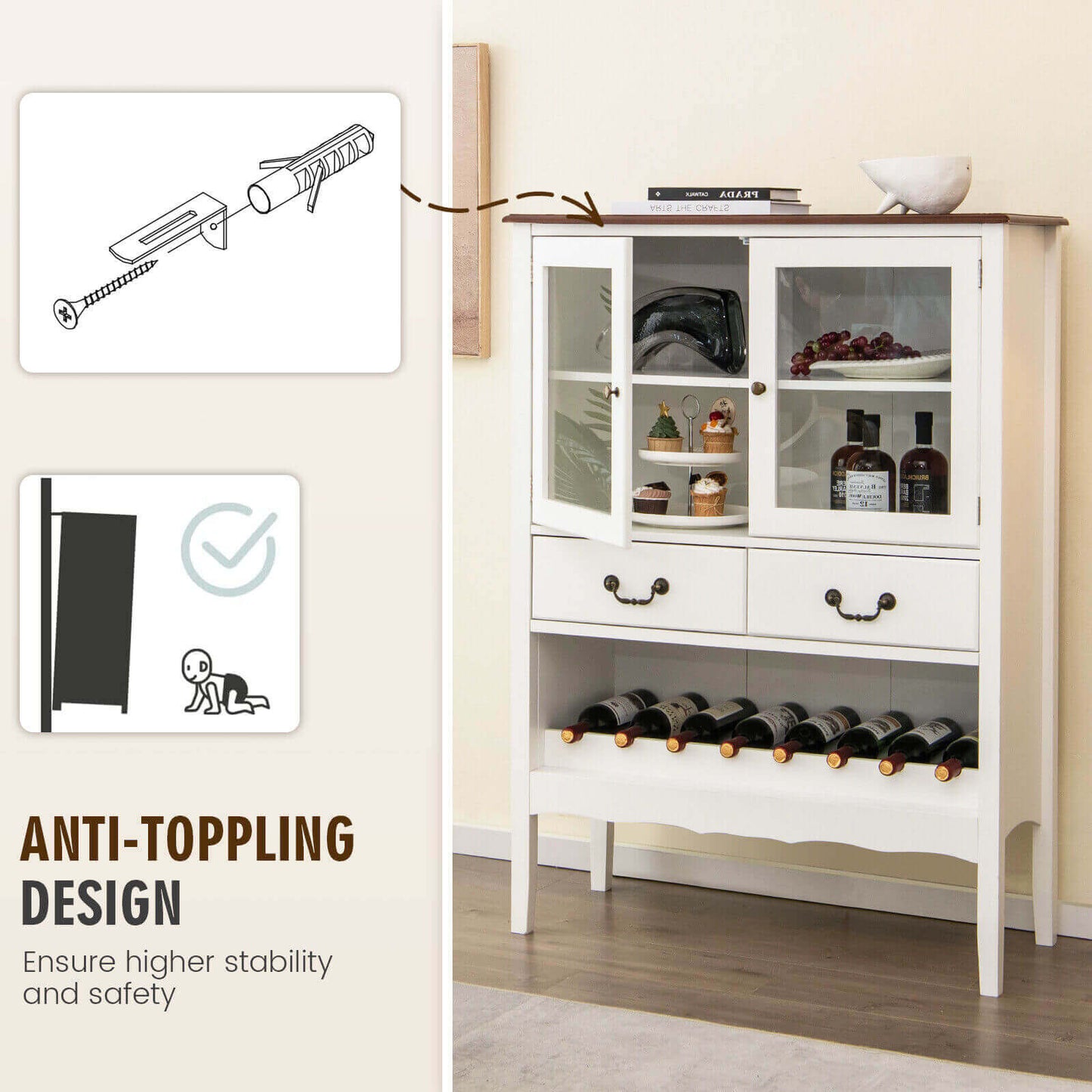 Sideboard Buffet Cabinet with 2 Tempered Glass Doors, White Sideboards Cabinets & Buffets at Gallery Canada