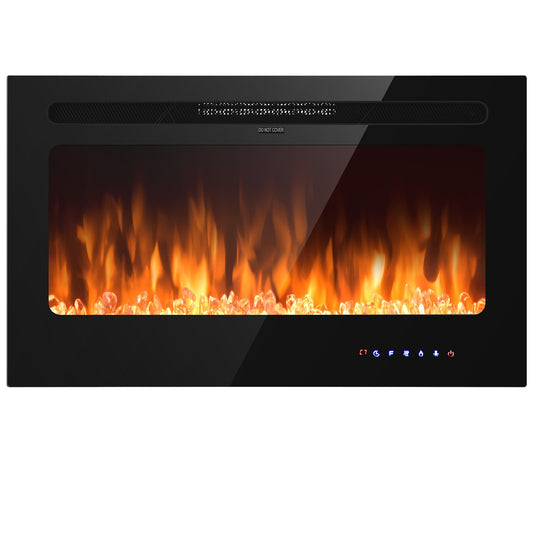 36 Inch Electric Fireplace Insert Wall Mounted with Timer, Black at Gallery Canada