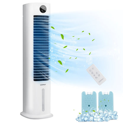 42 Inch 3-in-1 Portable Evaporative Air Cooler Tower Fan with 9H Timer Remote, White