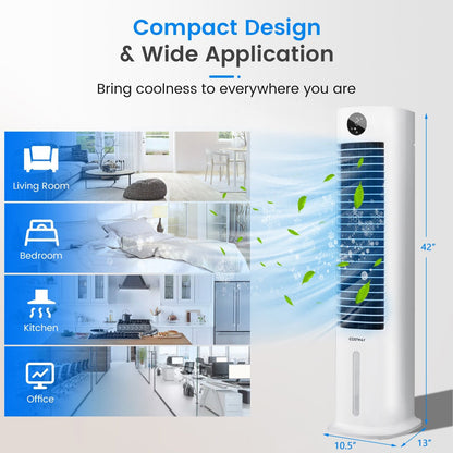 42 Inch 3-in-1 Portable Evaporative Air Cooler Tower Fan with 9H Timer Remote, White