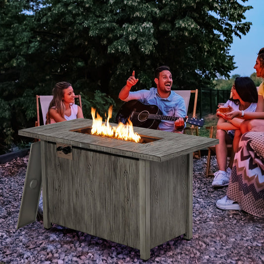 43 Inch 50 000 BTU Propane Fire Pit Table with Removable Lid, Gray Fire Pit Tables Gray at Gallery Canada