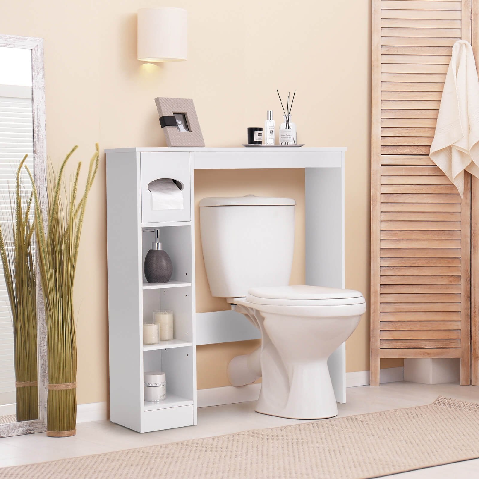 Wooden Toilet Storage Cabinet Bathroom, White at Gallery Canada