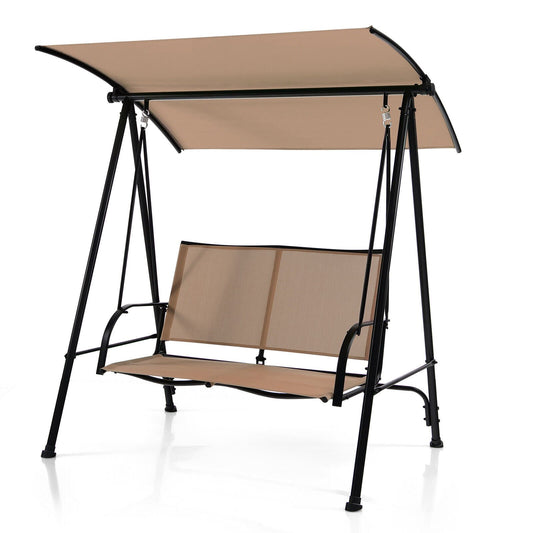 2-Seat Outdoor Canopy Swing with Comfortable Fabric Seat and Heavy-duty Metal Frame, Beige