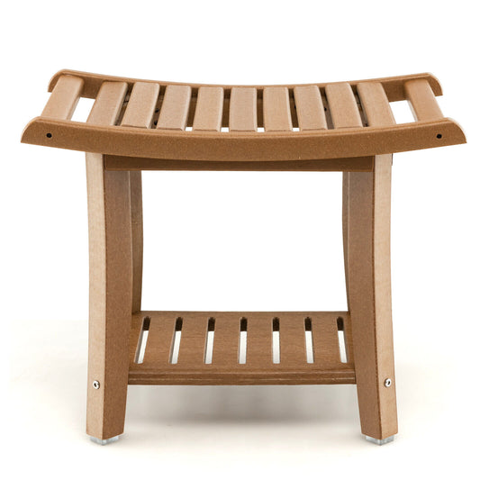 Waterproof Bath Stool With Curved Seat And Storage Shelf, Brown Bath Safety Brown at Gallery Canada