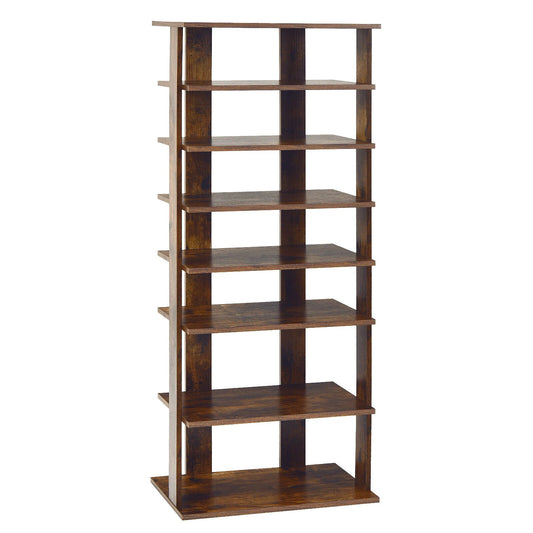 7-Tier Dual 14 Pair Shoe Rack Free Standing Concise Shelves Storage, Brown