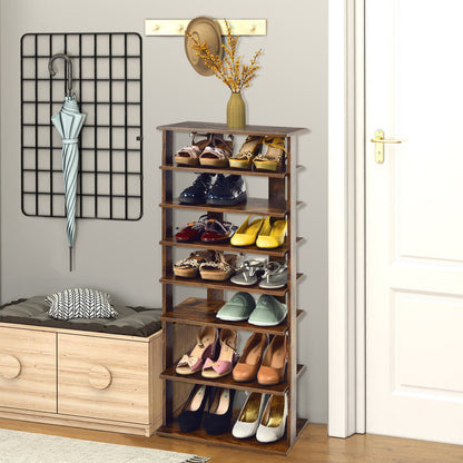 7-Tier Dual 14 Pair Shoe Rack Free Standing Concise Shelves Storage, Brown at Gallery Canada