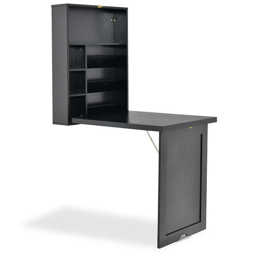 Wall Mounted Fold-Out Convertible Floating Desk Space Saver, Black