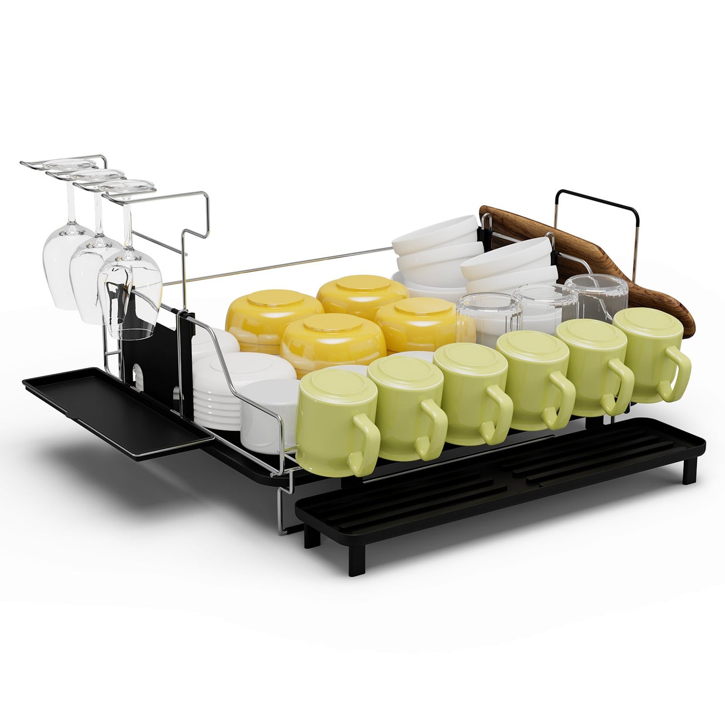 2-Tier Detachable Dish Drying Rack with Cutlery Holder, Black