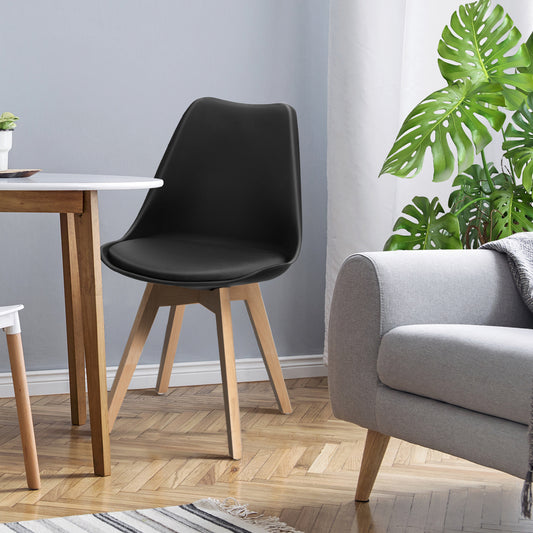 Set of 4 Dining Chairs, Mid-Century Modern, PU Seat, Wooden Legs, Black Dining Chairs Black at Gallery Canada