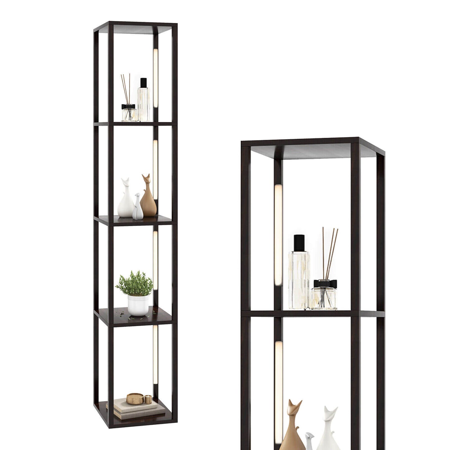 64 Inches Floor Lamp, 3-Level Dimmable LED, Rotatable Poles, Walnut Table & Floor Lamps at Gallery Canada