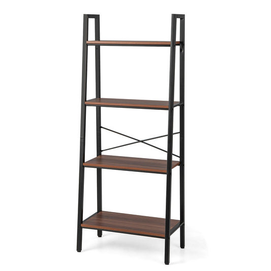 4-Tier Freestanding Open Bookshelf with Metal Frame and Anti-toppling Device, Rustic Brown