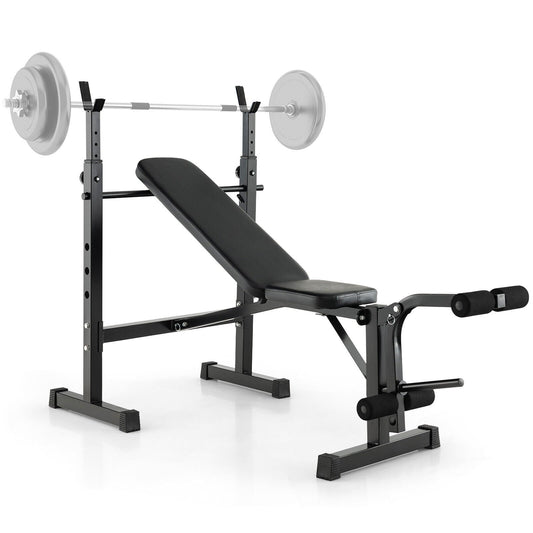 Adjustable Weight Bench and Barbell Rack Set with Weight Plate Post, Black Benches Racks & Bars Black at Gallery Canada